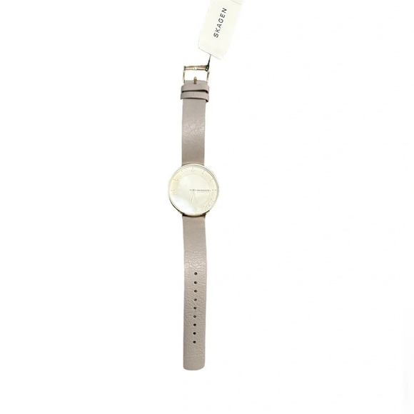 Skagen women’s watch - ivory face with gray leather strap and gold hardware - Picture 1 of 4